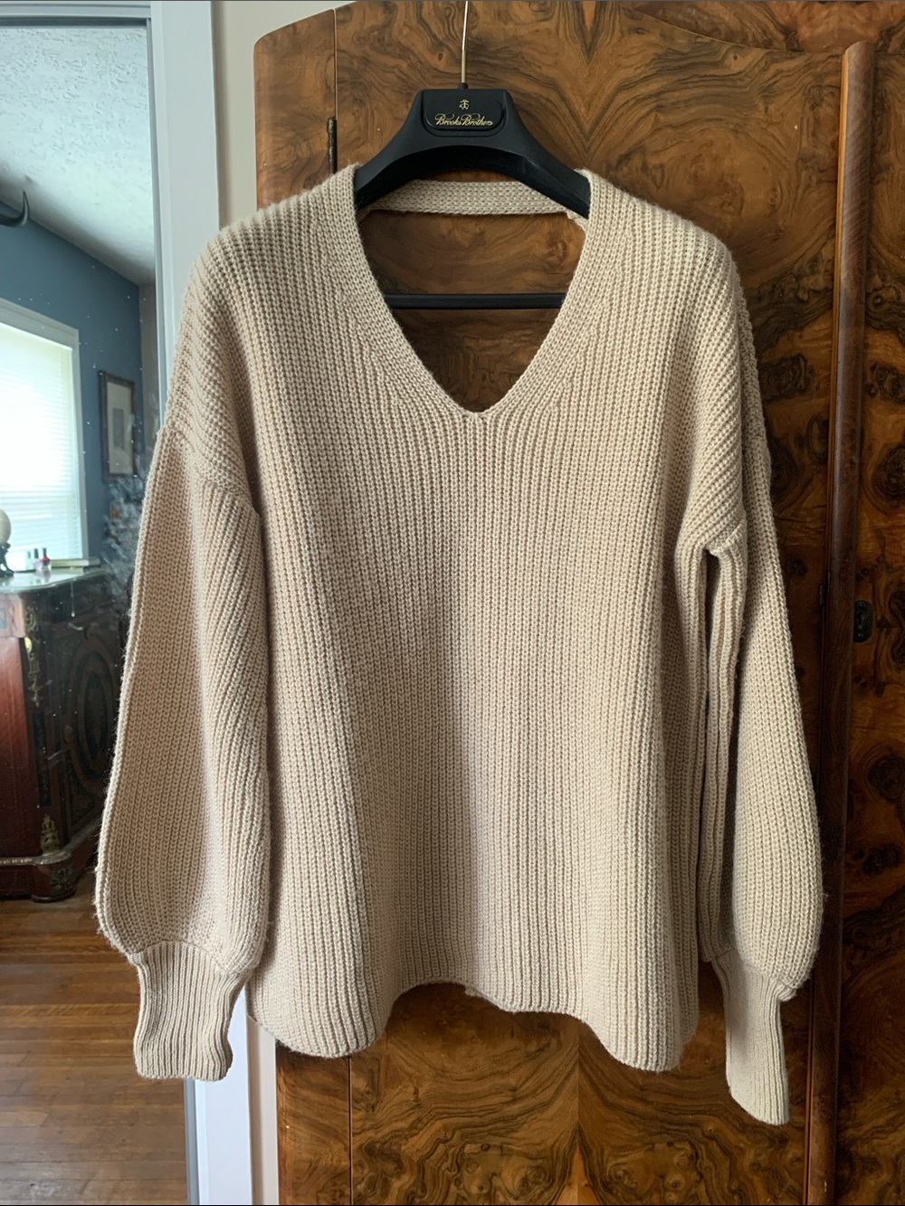 Neutral Beige V-Neck Ribbed Sweater - Classic Everyday Layer